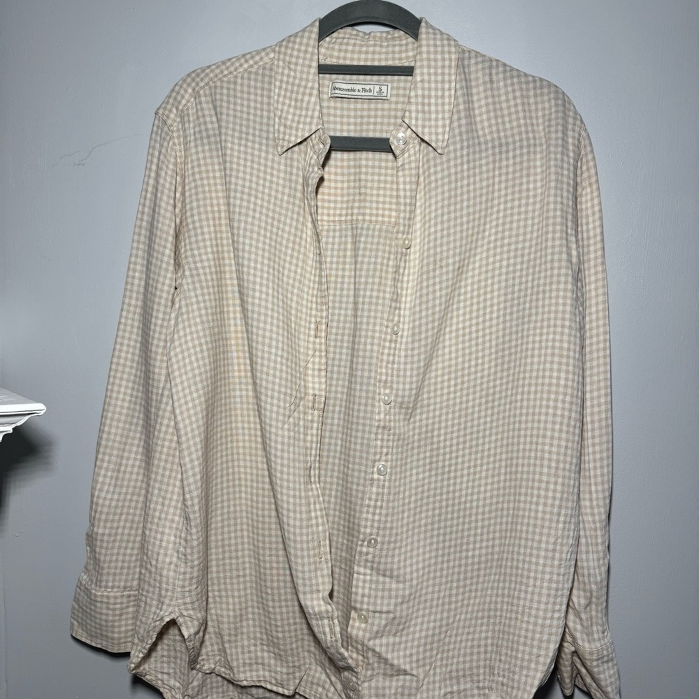 Abercrombie & Fitch Tan/Beige Checkered Button Up Shirt